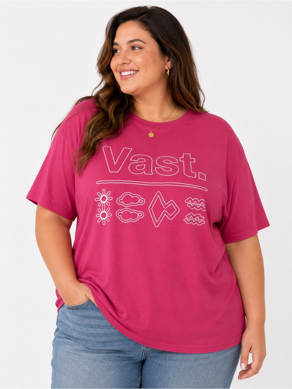 Vibrant Pink Short Sleeve Tee with Graphic Design